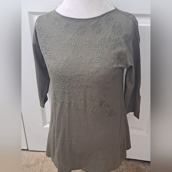 J. Jill Embroidered Olive Green Shirt  Size XS - Picture 1 of 10
